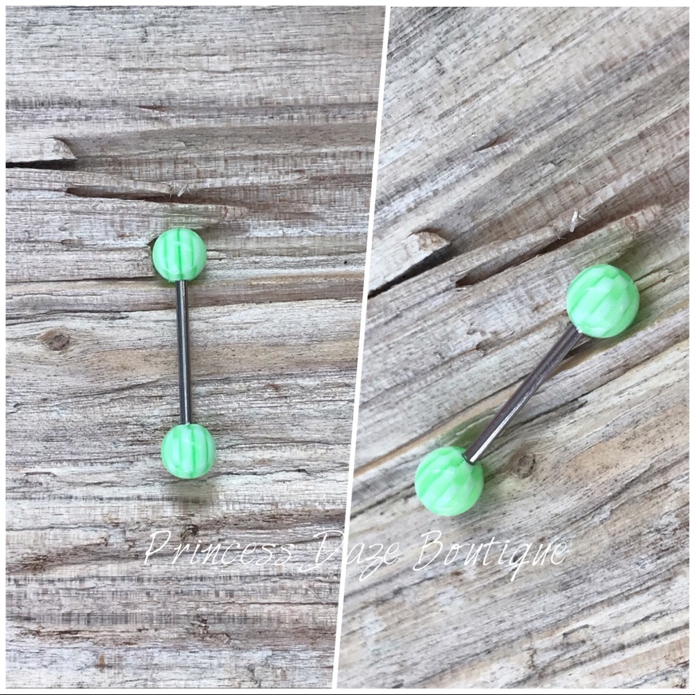 Green Checkered Tongue Ring